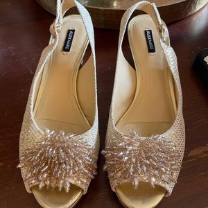 Alex Marie gold peep toe sling-backs with tassels